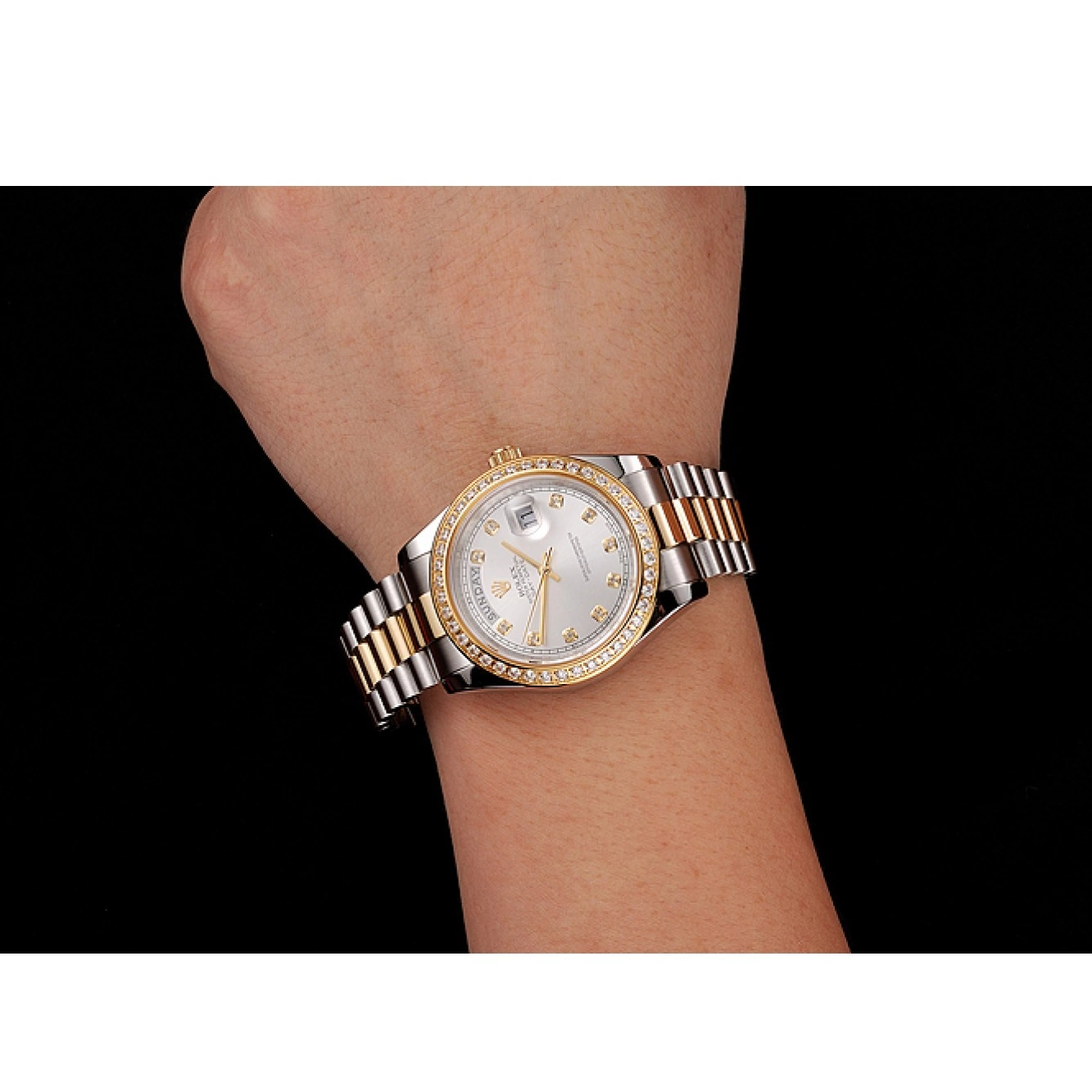 AAA Replica Watches Bracelet Case Rolex White Diamond Two Day-Date 1453971 Swiss Dial Stainless Tone Gold Steel 0723